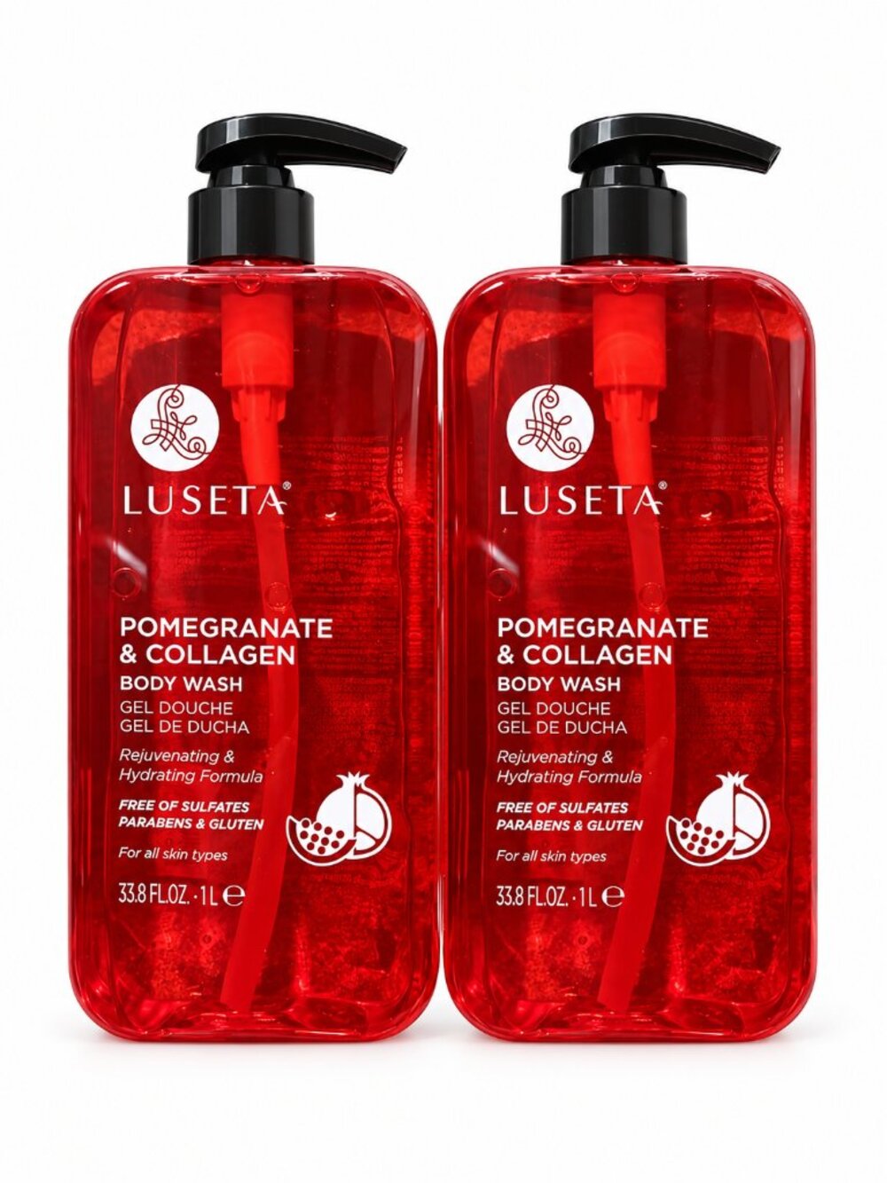 Luseta Pomegranate & Collagen Body Wash, 33.8 fl oz Each, 2-Pack